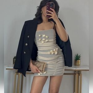 ZARA Floral Tulle Dress Ivory and Black 0881/327/942 size XXL